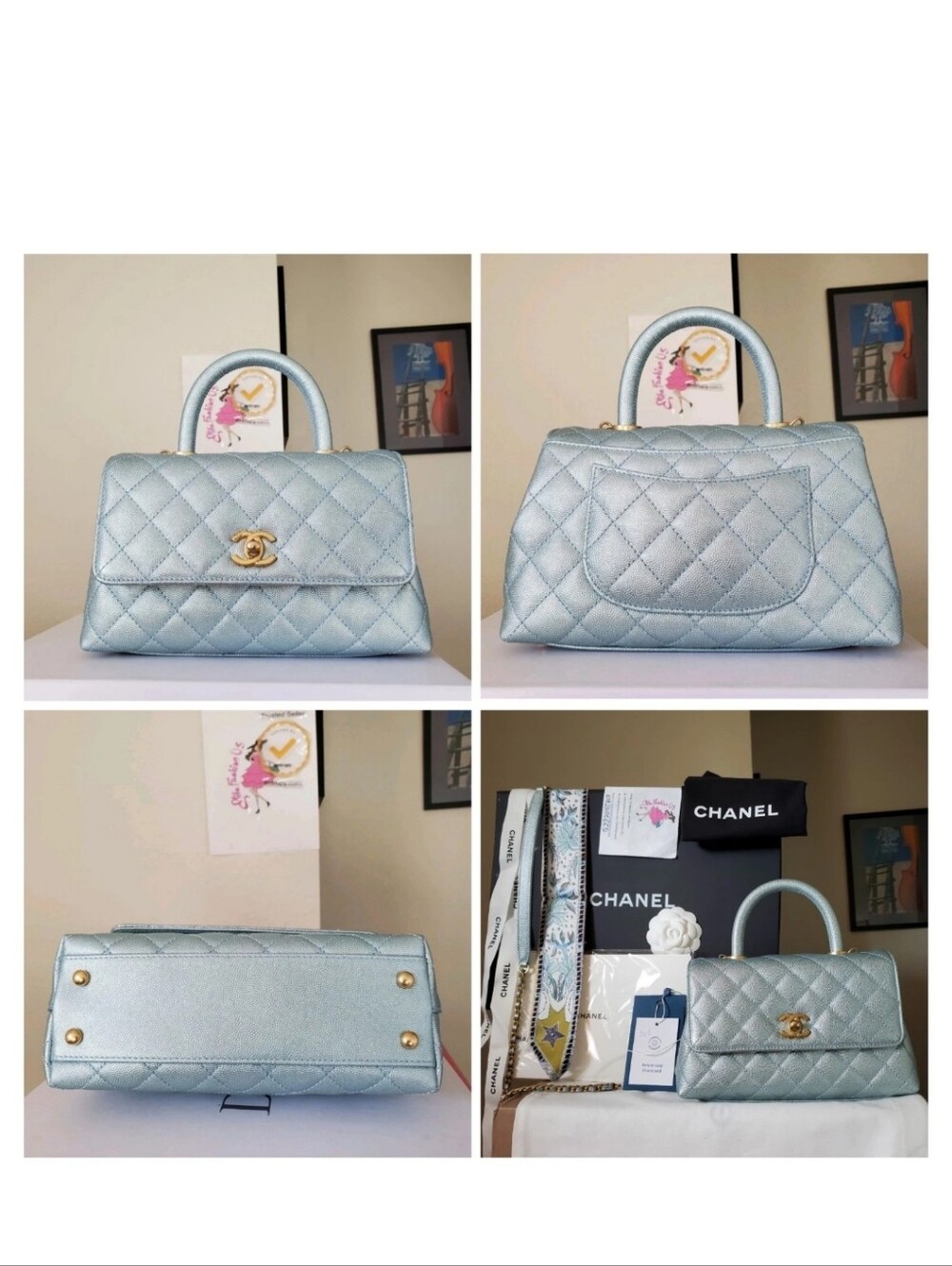 Chanel coco handle iridescent blue gold hw mini bag